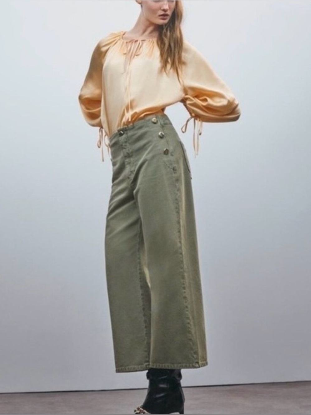 Zara | Marine Cropped Button Jeans Green